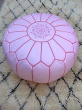 Load image into Gallery viewer, Handmade Leather Ottoman Leather Pouf in Pink
