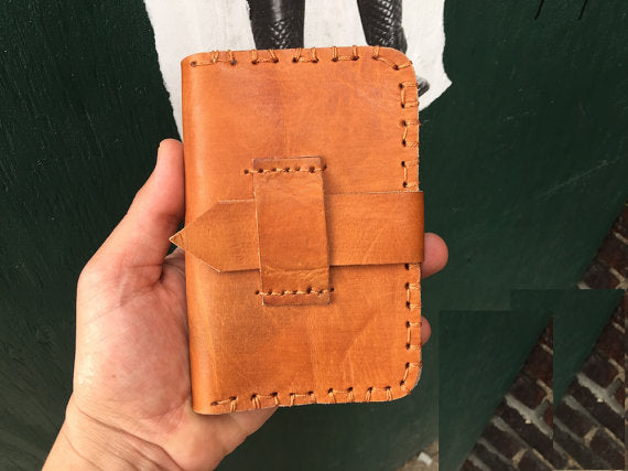 Caramel Hand Stitch Credit Card and Bills Classic Leather Wallet