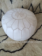 Load image into Gallery viewer, White Leather Handmade Ottoman Ltitched pouf
